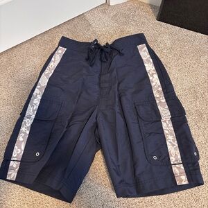 Vintage Arizona Jean Company Navy Cargo Shorts with Floral Stripes